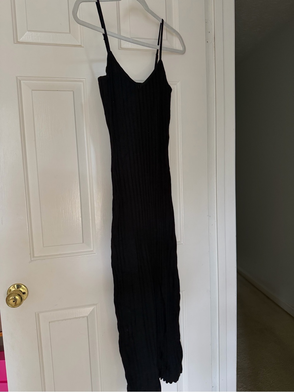 Le Lis Black Ribbed Maxi Slip Dress with Spaghetti Straps